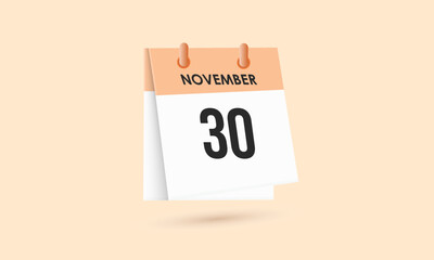 November 30 - calendar and Time planner. Daily Calendar Icon reminder. Vector Illustration.