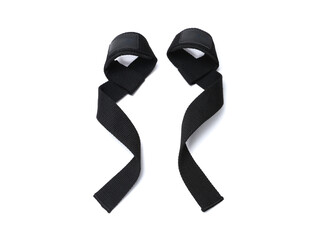 Hand straps for deadlift. Sports belts with a barbell on a white background. 