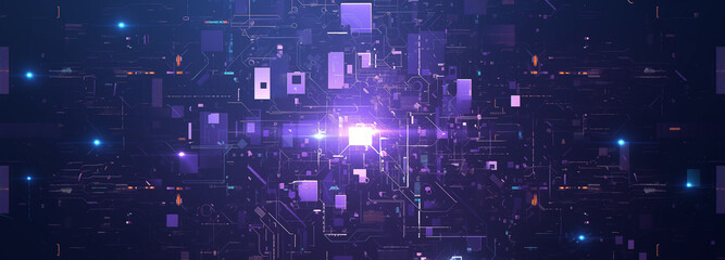 Obraz premium Abstract futuristic background in dark colors. Purple abstract microcircuits and processors. AI generative