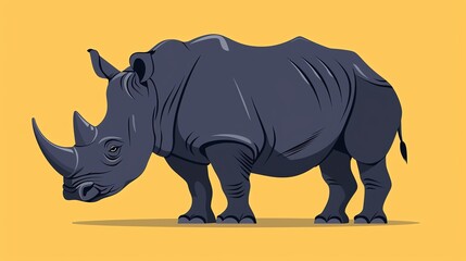 Obraz premium Create a illustration of a Black Rhino in Profile A black rhino with distinct featuresin a kawaii style, simplified to feature fewer elements for a cleaner look, Use a color palette that is a