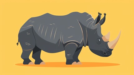 Obraz premium Create a illustration of a Black Rhino in Profile A black rhino with distinct featuresin a kawaii style, simplified to feature fewer elements for a cleaner look, Use a color palette that is a