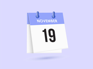 November 19 - calendar and Time planner. Daily Calendar Icon reminder. Vector Illustration.