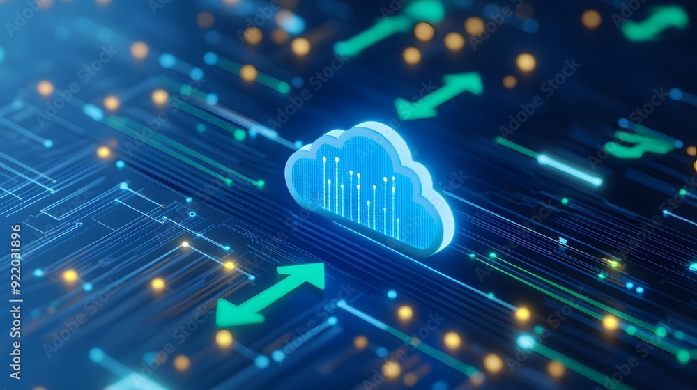 Poster a futuristic representation of cloud computing technology with data integration and network connecti