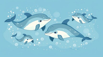 Obraz premium Create a illustration of a Vaquita Dolphin in the Ocean A vaquita dolphin swimming in the seain a kawaii style, simplified to feature fewer elements for a cleaner look, Use a color palette th