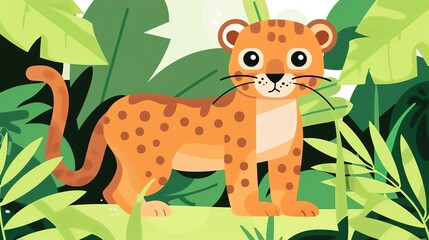 Fototapeta premium Create a illustration of a Florida Panther A Florida panther in the Evergladesin a kawaii style, simplified to feature fewer elements for a cleaner look, Use a color palette that is appealing