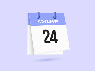 November 24 - calendar and Time planner. Daily Calendar Icon reminder. Vector Illustration.