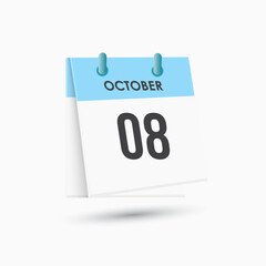 October 8 - calendar and Time planner. Daily Calendar Icon reminder. Vector Illustration.