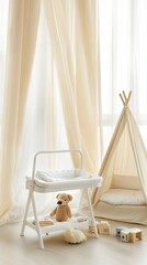 A cozy baby room with a car-shaped crib, open changing table, and teddy bear decor creates a warm and inviting environment for little ones to explore