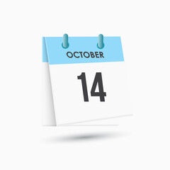 October 14 - calendar and Time planner. Daily Calendar Icon reminder. Vector Illustration.