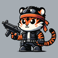 Warrior tiger sticker vector illustration for T-shirt
