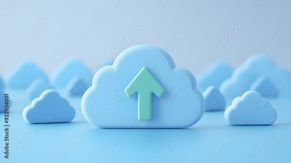 Aufkleber blue cloud icons with an upload arrow, representing cloud computing and data storage. perfect for te
