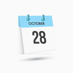 October 28 - calendar and Time planner. Daily Calendar Icon reminder. Vector Illustration.