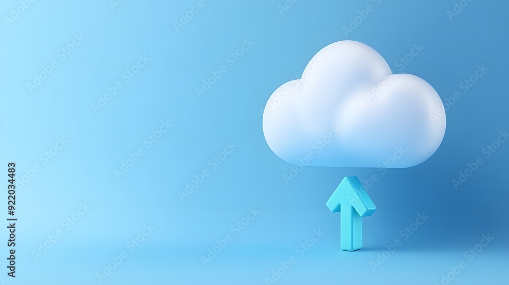 Poster blue digital cloud with upload arrow symbolizing cloud computing, data storage, and digital technolo