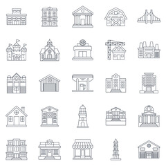 Naklejka premium Building icons set, Included icons as Apartment, Mall, Warehouse, Lighthouse and more symbols collection, logo isolated vector illustration