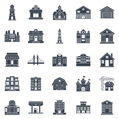 Fototapeta premium Building icons set, Included icons as Apartment, Mall, Warehouse, Lighthouse and more symbols collection, logo isolated vector illustration