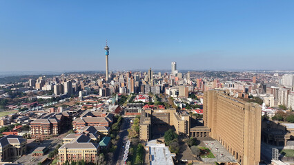 Obraz premium Johannesburg Skyline At Johannesburg In Gauteng South Africa. High Rise Buildings Landscape. Megacity Background. Johannesburg At Gauteng South Africa. Downtown City. Urban Outdoor.