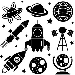 Science Icons set silhouette vector art illustration