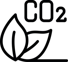 Line art icon of green leaves reducing co2 emissions