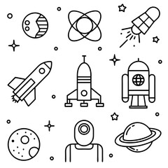 Science Icons set silhouette vector art illustration
