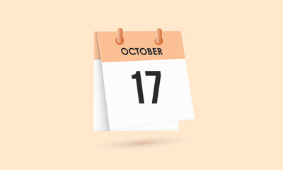 October 17 - calendar and Time planner. Daily Calendar Icon reminder. Vector Illustration.