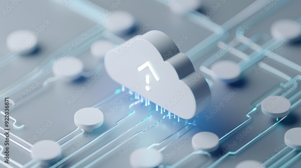 Poster cloud computing concept with a cloud icon and circuit lines, representing data storage, technology, 