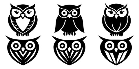 Set of owl icons silhouette vector art style illustration
