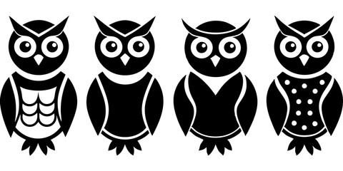 Set of owl icons silhouette vector art style illustration
