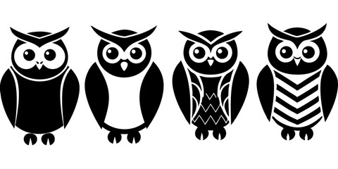 Naklejka premium Set of owl icons silhouette vector art style illustration 