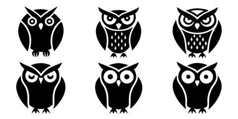 Set of owl icons silhouette vector art style illustration
