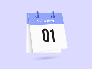 October 1 - calendar and Time planner. Daily Calendar Icon reminder. Vector Illustration.
