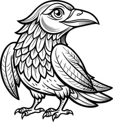 Crow coloring page flowers line art design