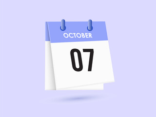 October 7 - calendar and Time planner. Daily Calendar Icon reminder. Vector Illustration.