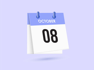 October 8 - calendar and Time planner. Daily Calendar Icon reminder. Vector Illustration.