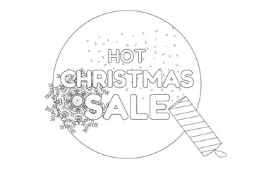 A festive Christmas coloring page featuring snowflakes and a sale banner. Perfect for holiday promotions and creative activities.