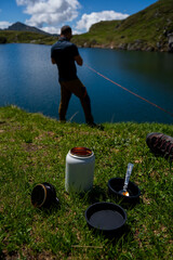 small lake in the mountains. Fly fishing at a glacial lake