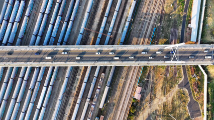 Mandela Bridge At Johannesburg In Gauteng South Africa. Top Down View Landscape. Megacity...