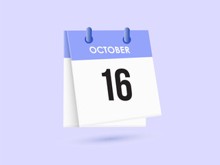 October 16 - calendar and Time planner. Daily Calendar Icon reminder. Vector Illustration.