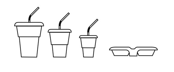 Coffee cup line and flat style. Disposable coffee cup. Coffee paper cup container for hot and cold drink juice tea cocoa. Vector