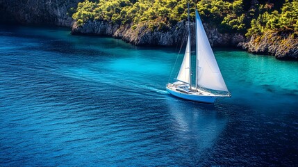 71. **Elegant luxury yacht sailing in the Mediterranean Sea with clear blue waters