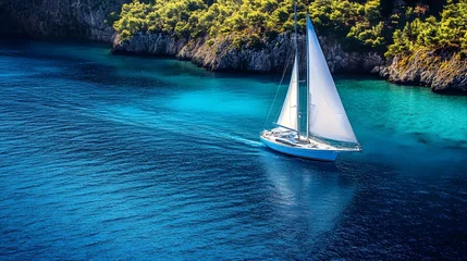 Selbstklebende Fototapeten 71. **Elegant luxury yacht sailing in the Mediterranean Sea with clear blue waters © ABC IMAGE