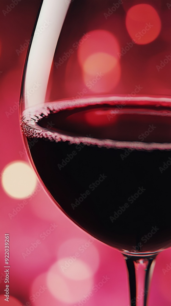 Poster glass of red wine showing a romantic bokeh effect background