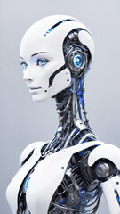 Portrait of a humanoid robot with a sleek, futuristic design