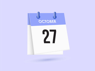 October 27 - calendar and Time planner. Daily Calendar Icon reminder. Vector Illustration.