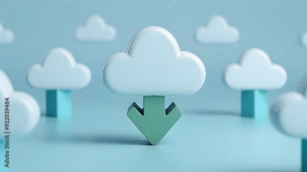 Aufkleber cloud computing concept with download arrow in the middle. ideal for technology, storage, and data t