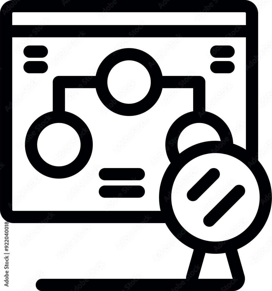 Poster magnifying glass is inspecting a website flowchart, symbolizing data analysis and website optimizati