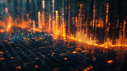 A 3D stock market graph with glowing upward trends, representing financial growth,