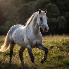 Obraz premium white horse in the field, white horse, horse rider,