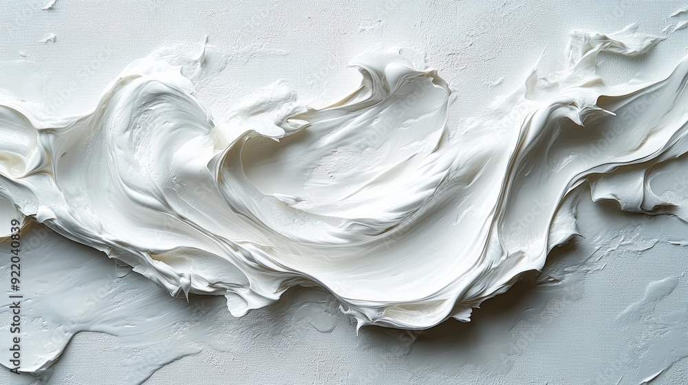 Poster white paint texture creating abstract wave pattern on canvas