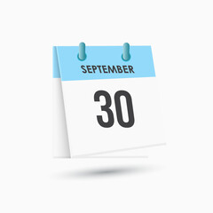 Obraz premium September 30 - calendar and Time planner. Daily Calendar Icon reminder. Vector Illustration.