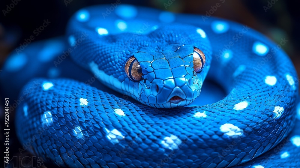 Aufkleber blue python posing on a branch with its scales gleaming